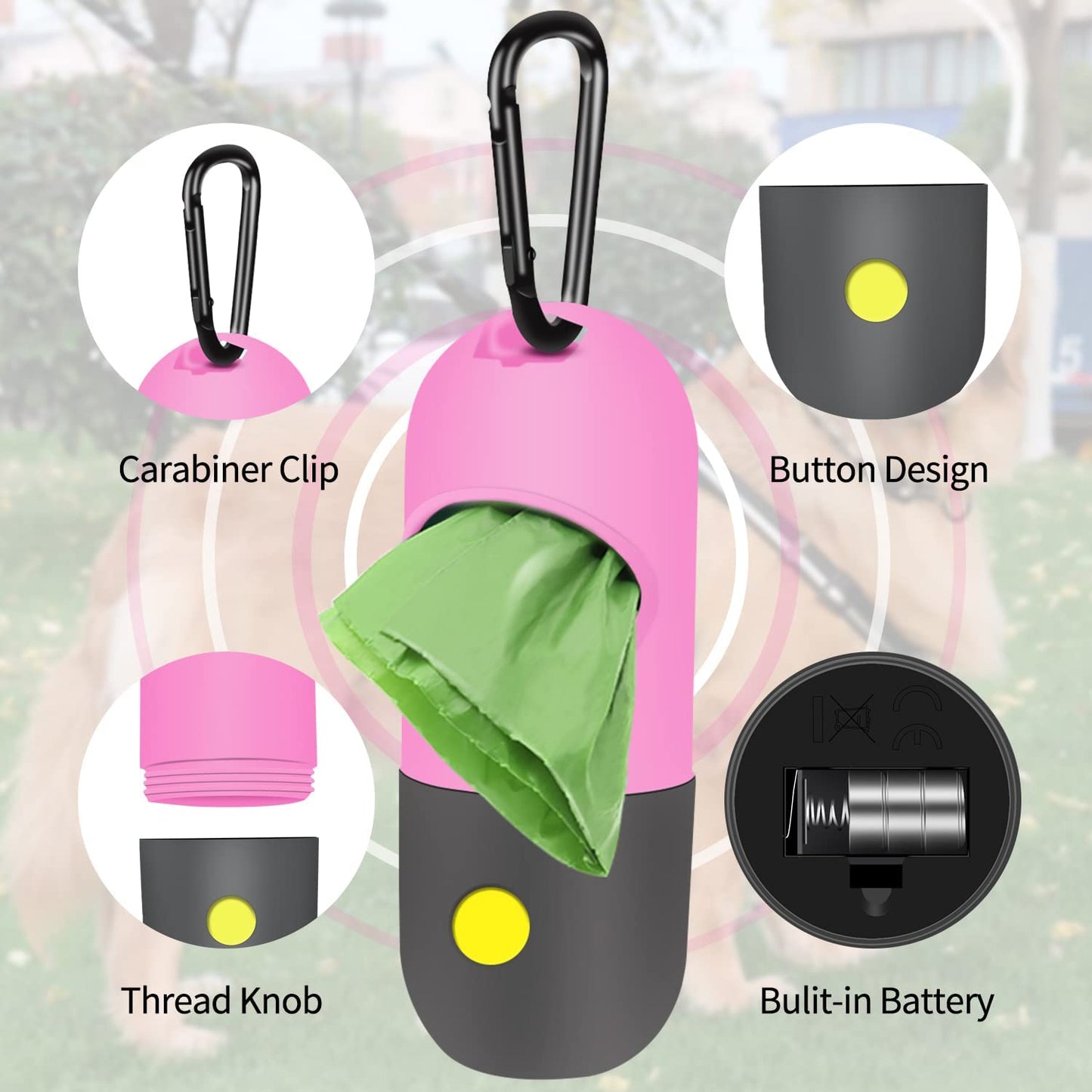 2-Pack: Dog Poop Bag Dispenser with Built-in LED Flashlight