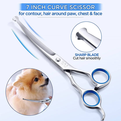 Gimars 6-in-1 Professional Stainless Steel Safety Pet Grooming Scissors